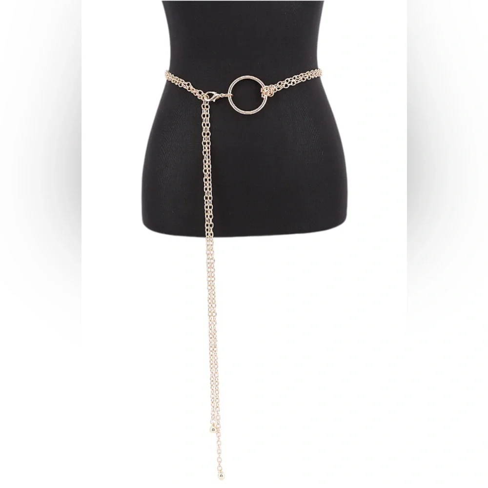 Long Circle Buckle Layered Drop Chain Statement Belt